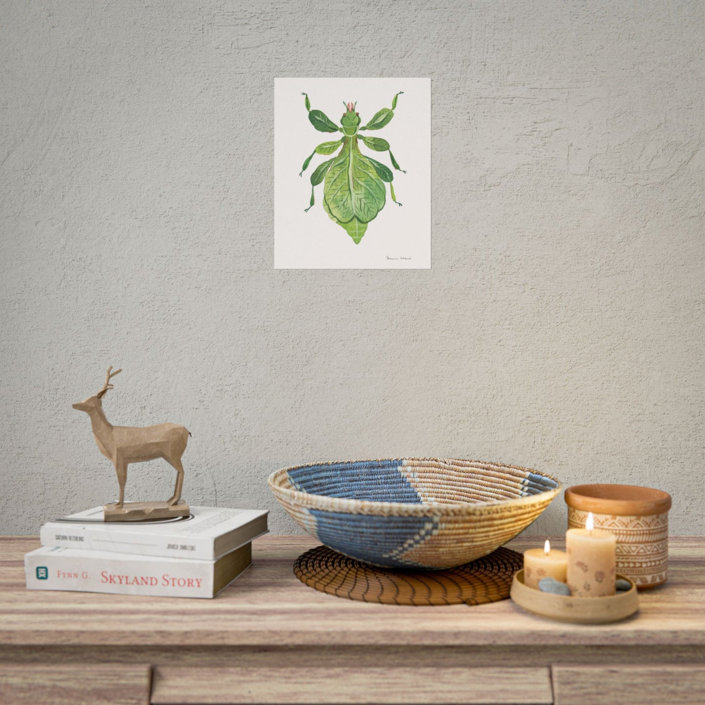 Green Leaf Insect Gouache Painting Art Print