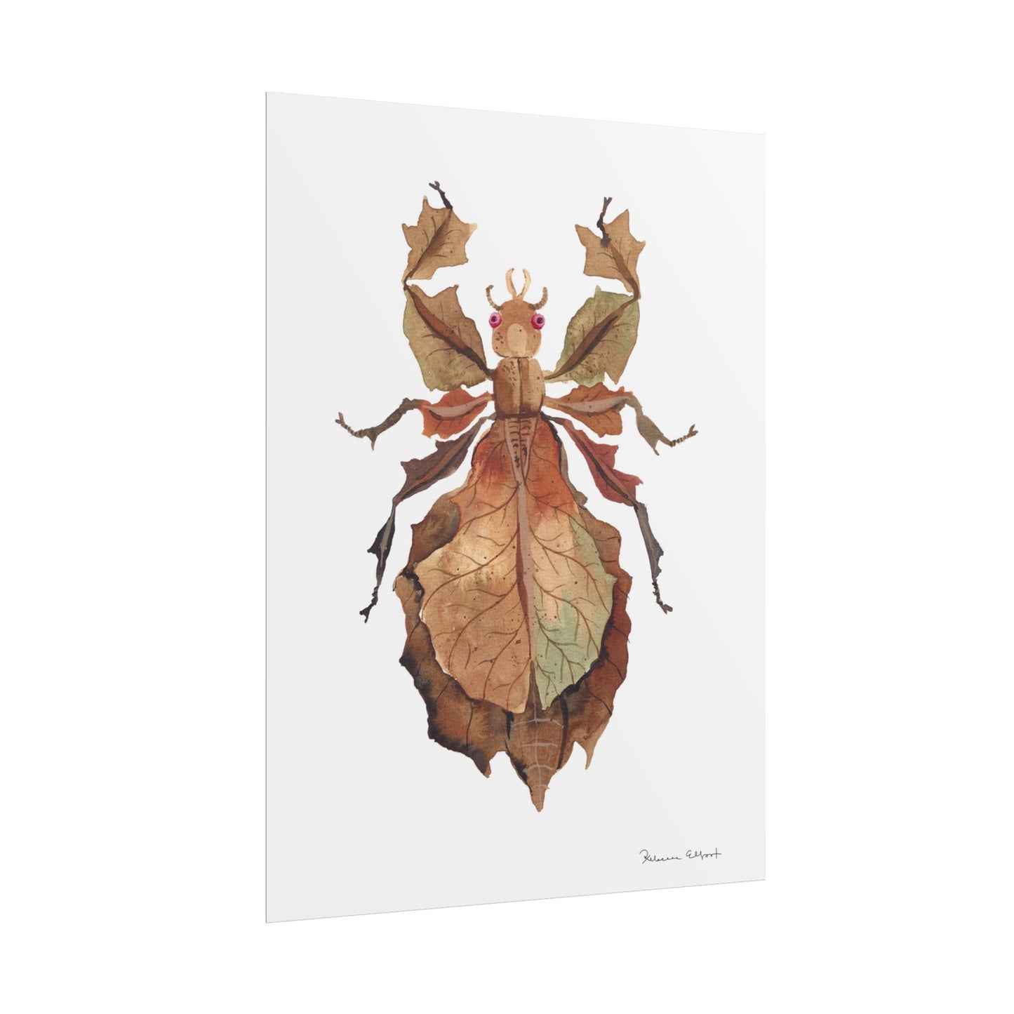 Brown Leaf Insect Gouache Painting Art Print