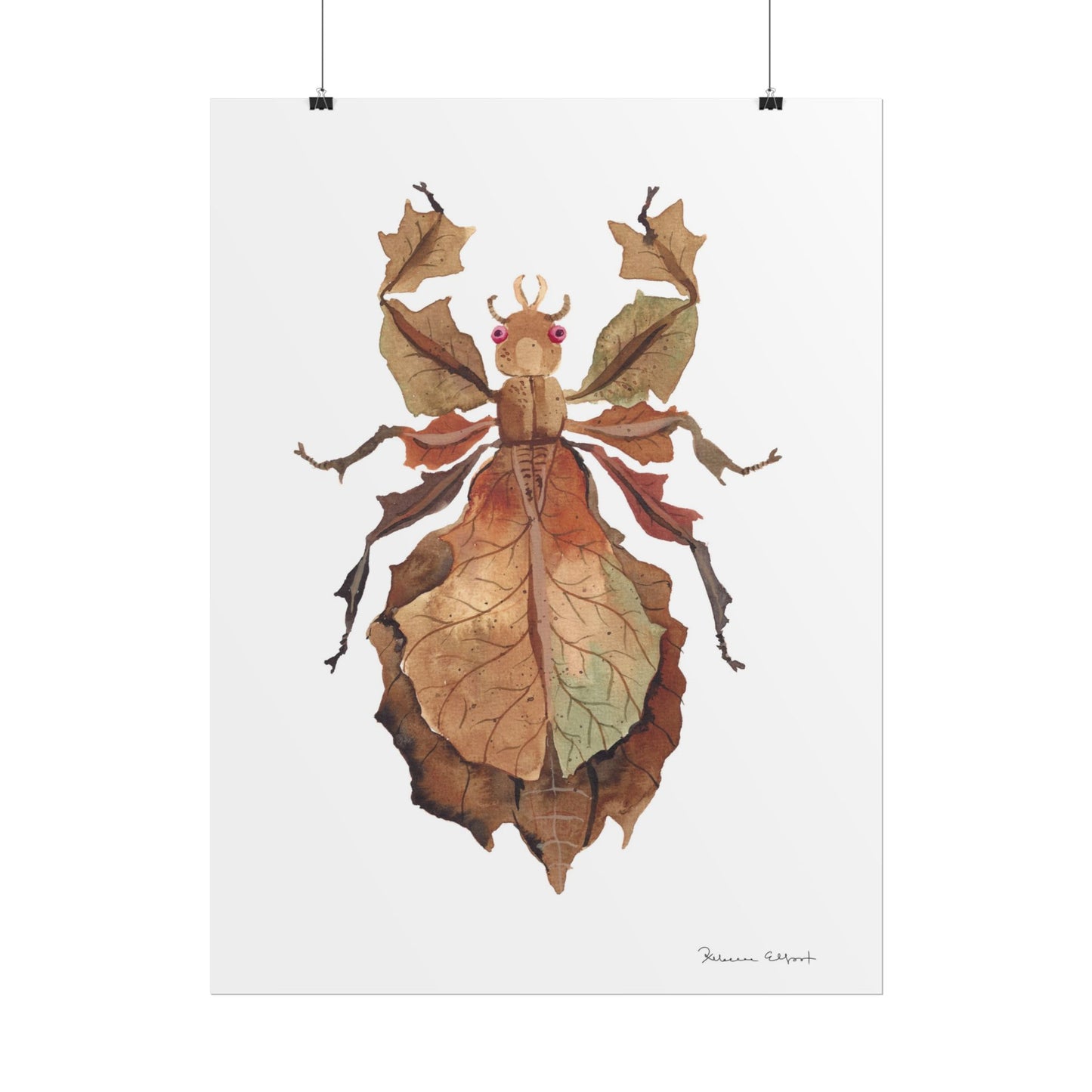 Brown Leaf Insect Gouache Painting Art Print