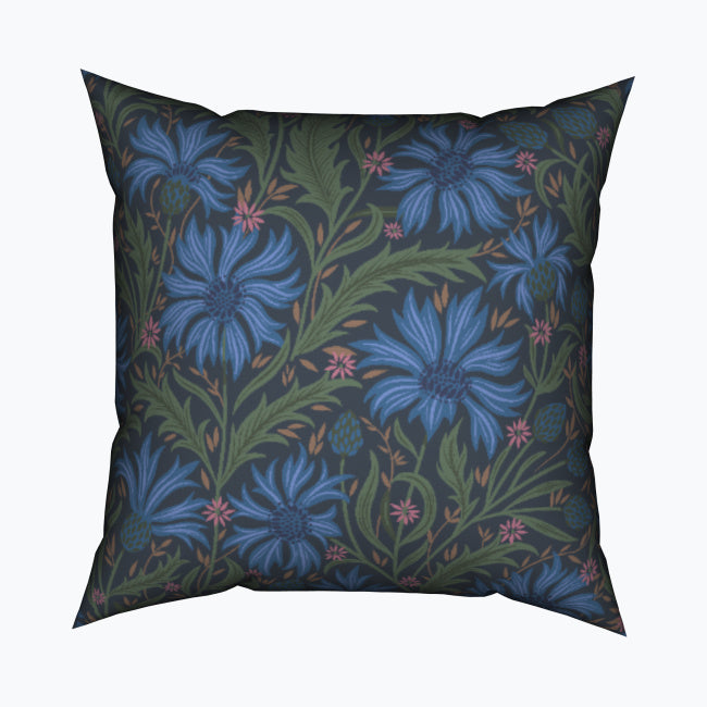 Cornflower Field Blue Cotton Cushion