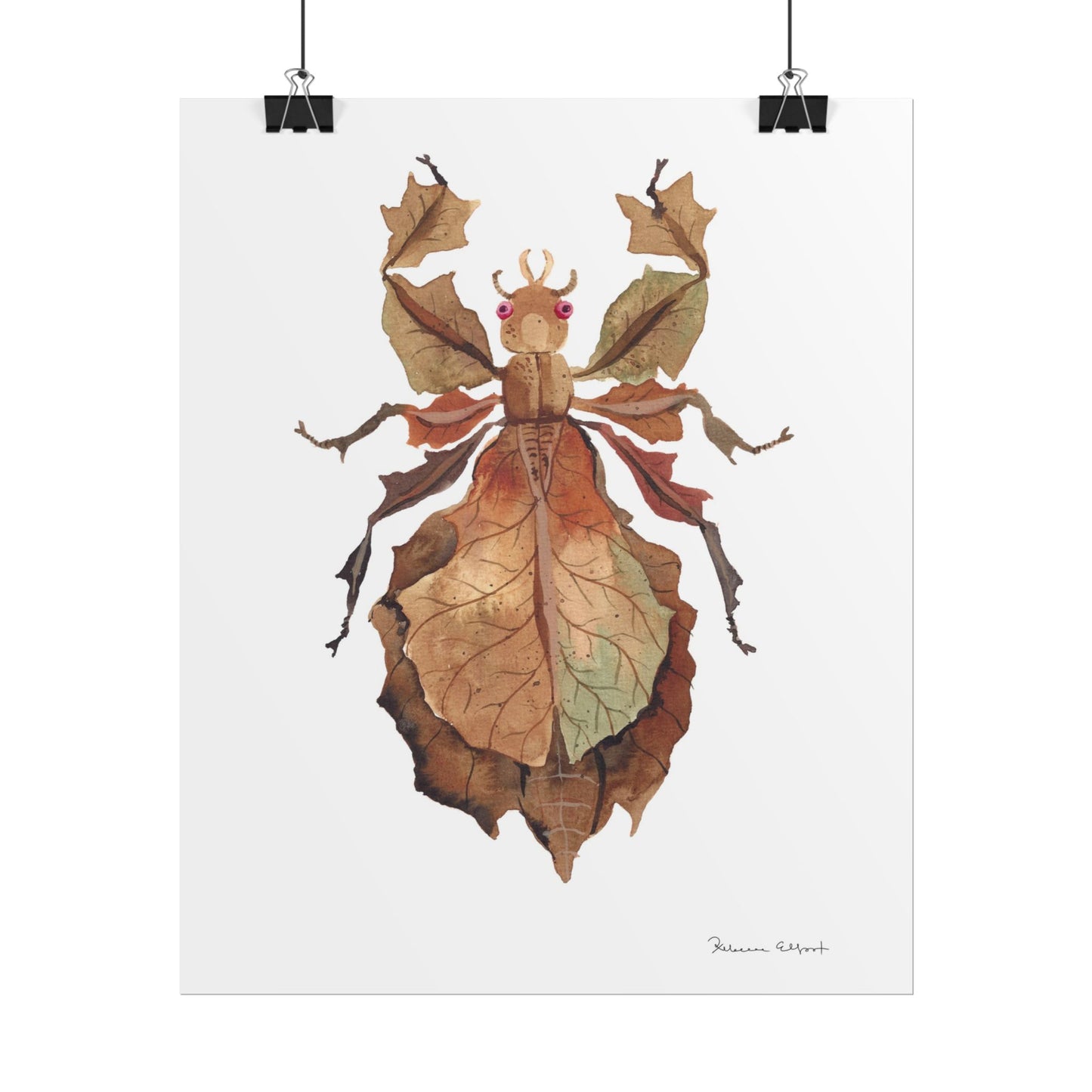 Brown Leaf Insect Gouache Painting Art Print
