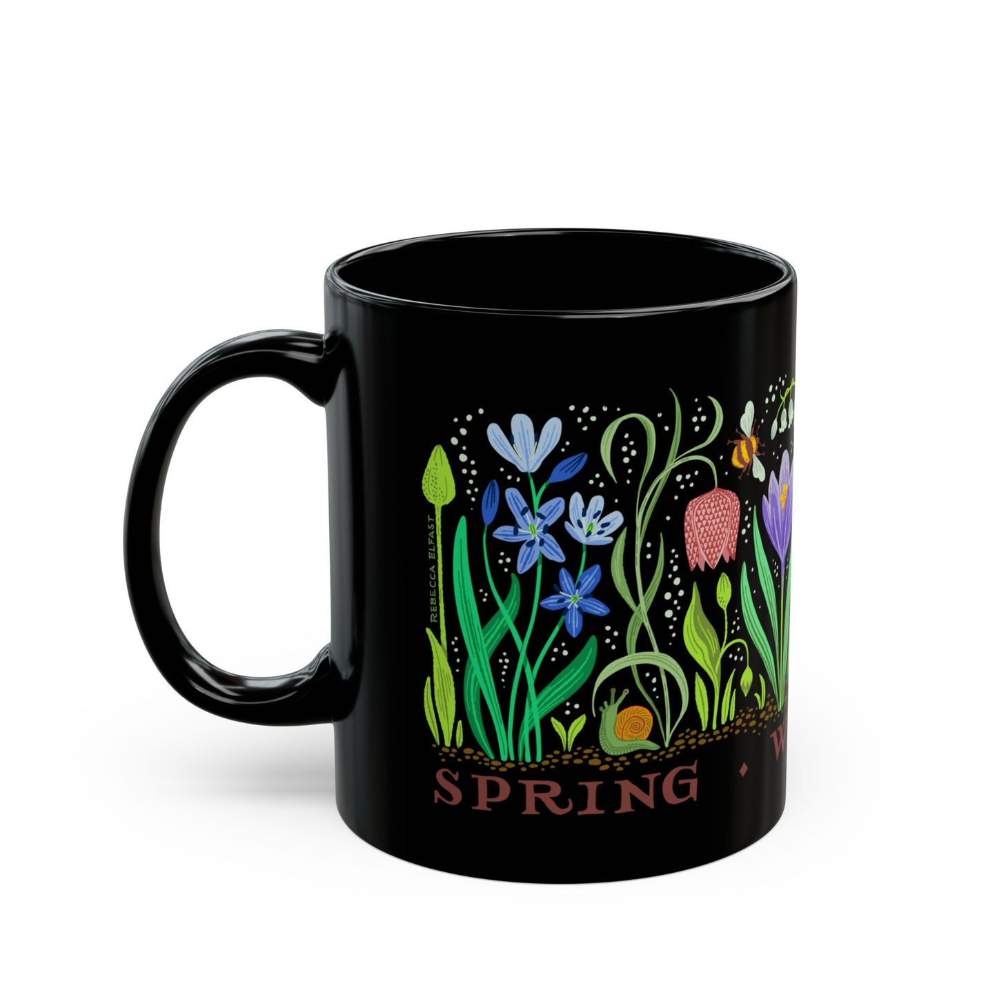 "SPRING WILL RETURN" Botanical Black Ceramic Coffee Mug
