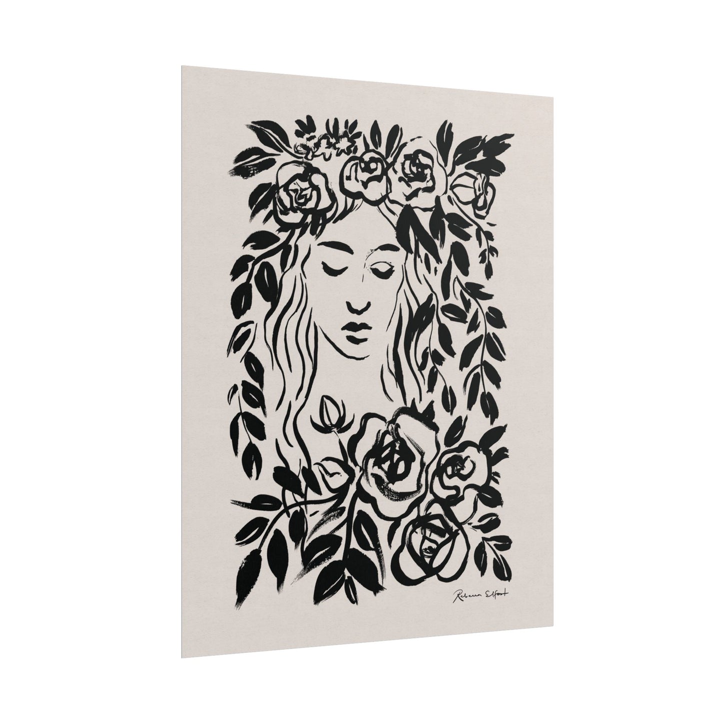 Ink Wreath Woman - Art Print