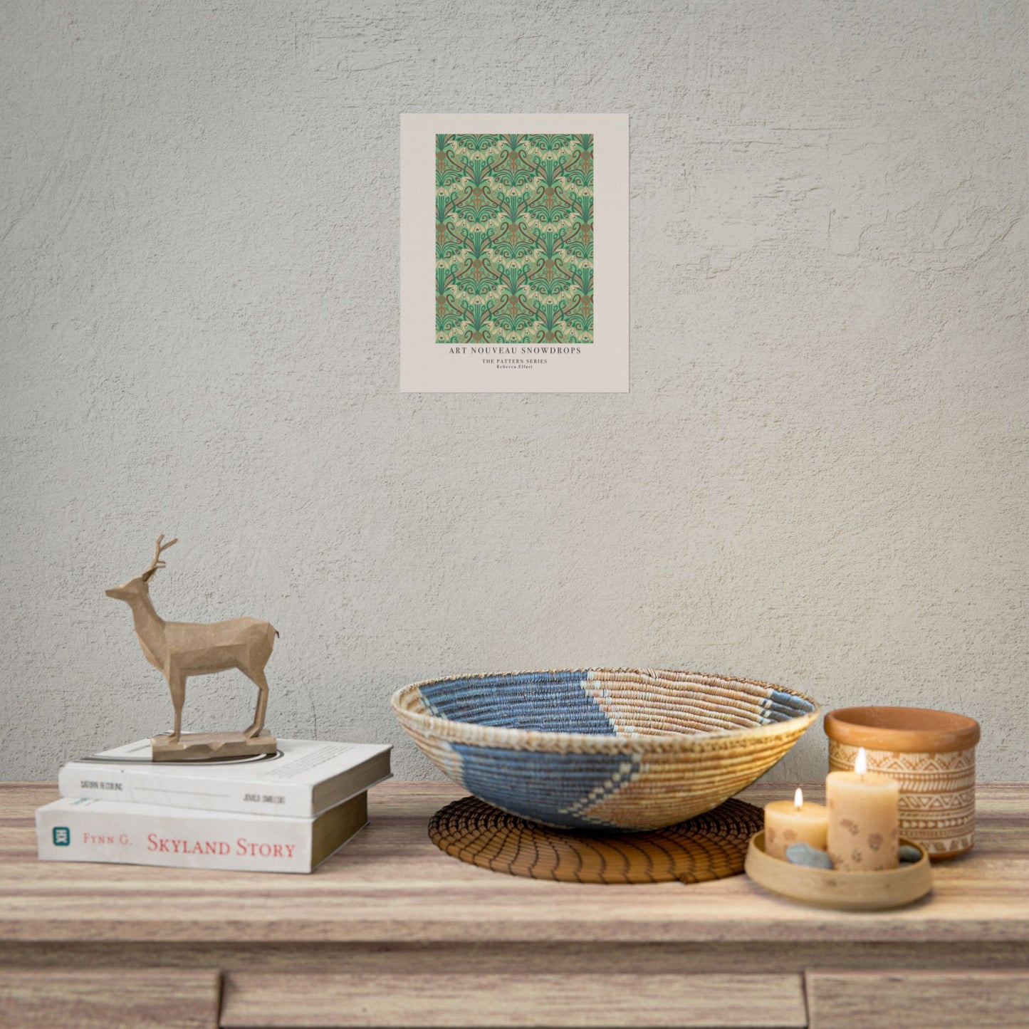 Art Nouveau Snowdrops Green - The Pattern Series - Art Print