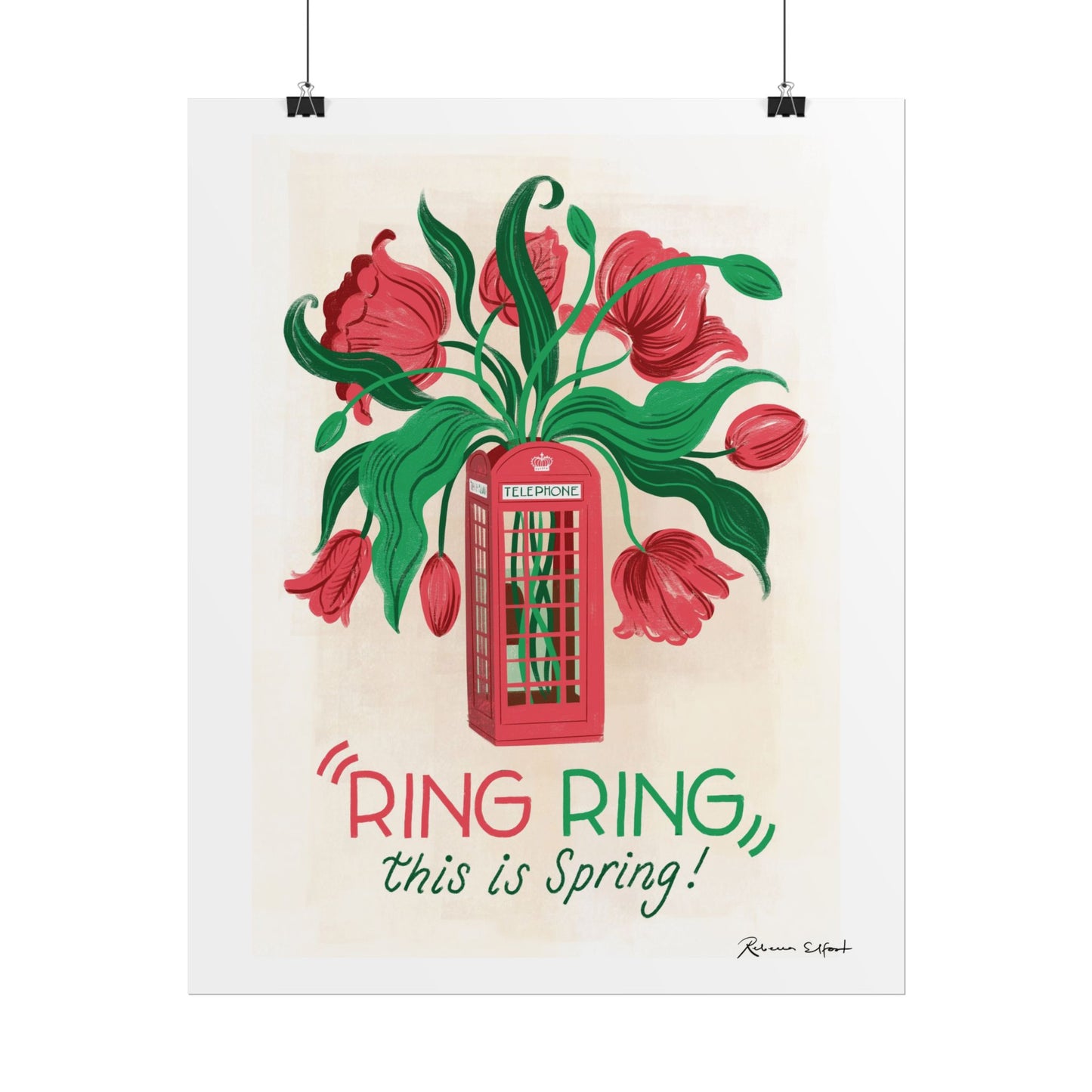 Ring Ring This Is Spring Tulips in Phone Box Art Print