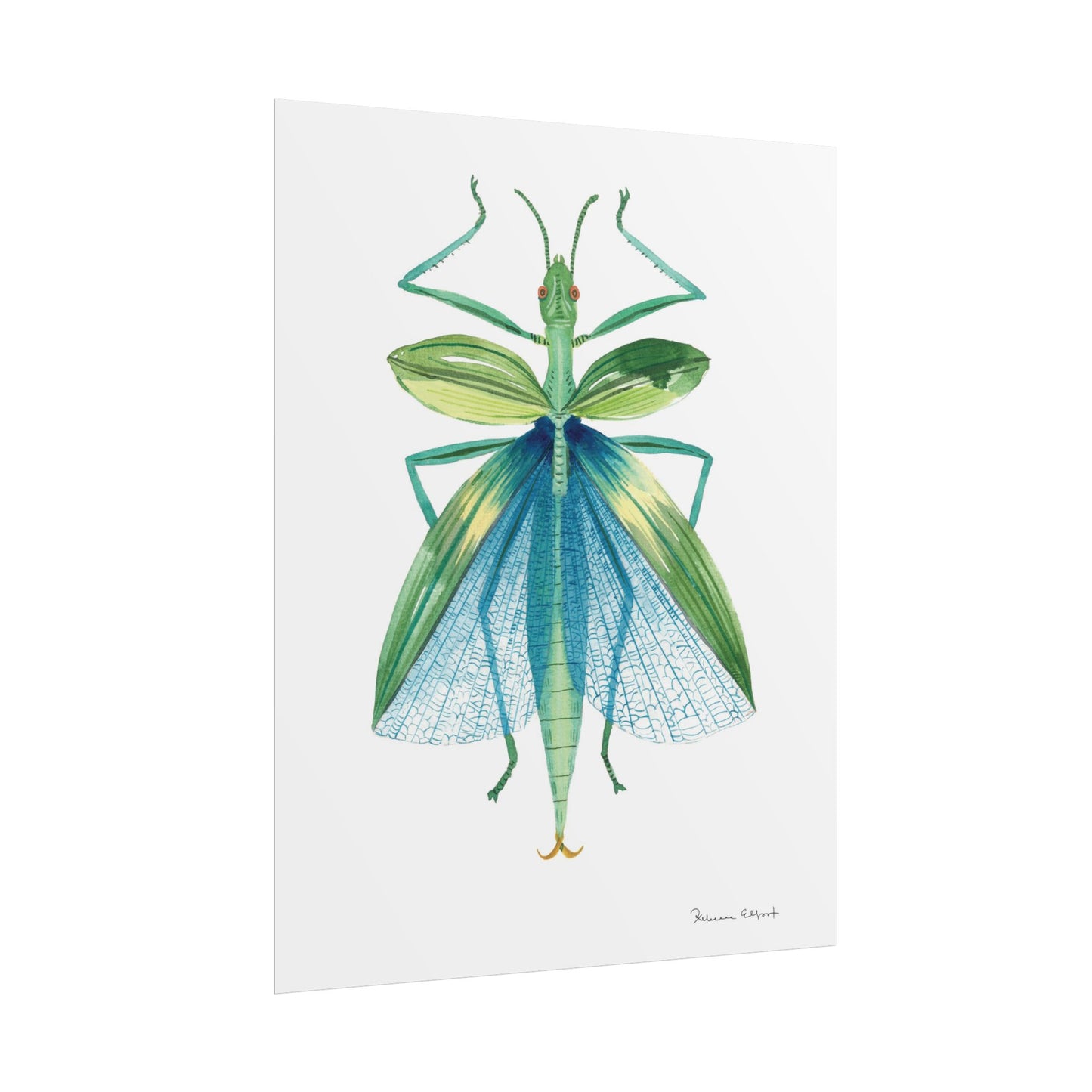 Blue Stick Insect Gouache Painting Art Print