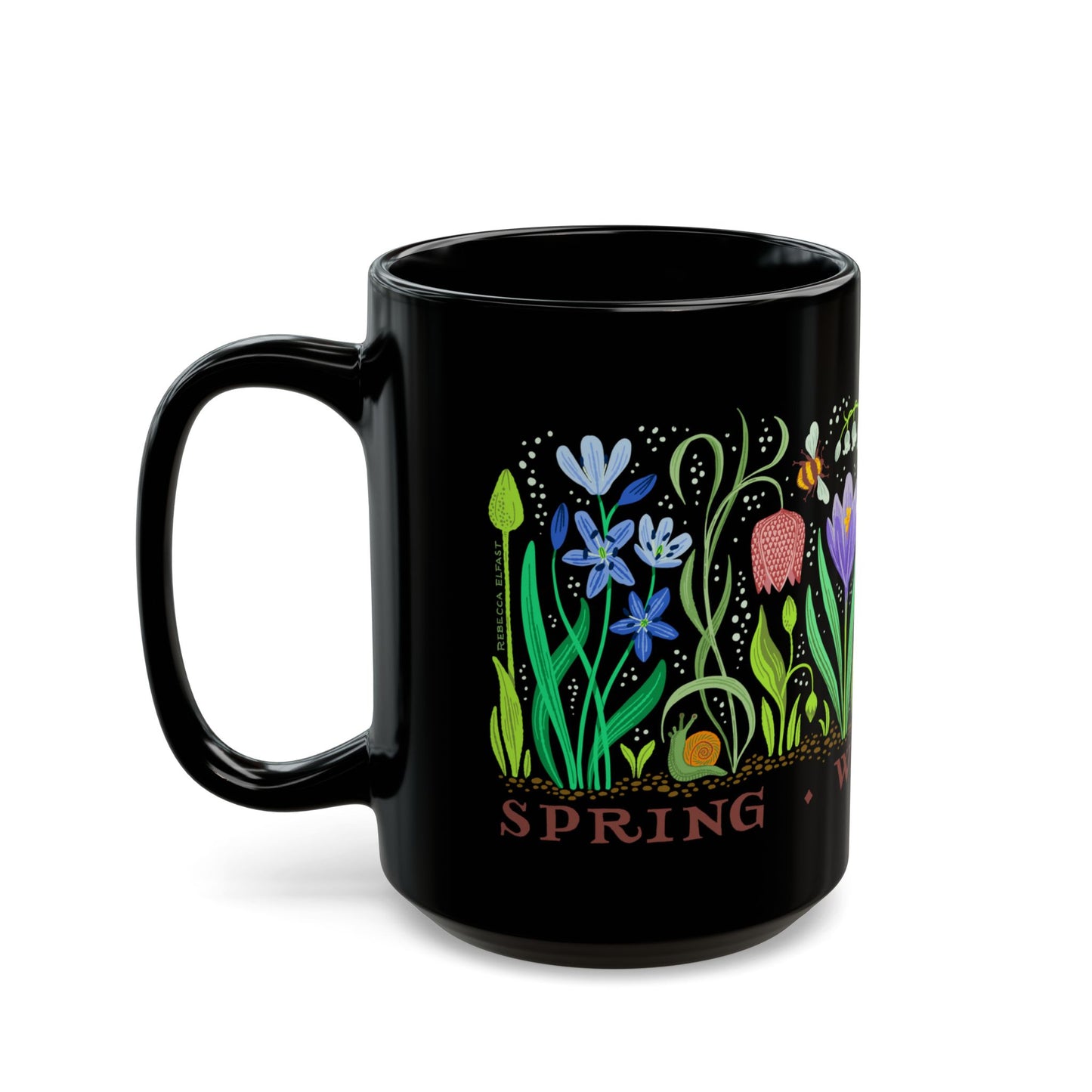 "SPRING WILL RETURN" Botanical Black Ceramic Coffee Mug
