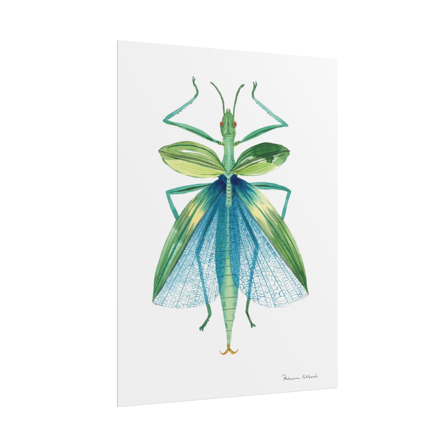 Blue Stick Insect Gouache Painting Art Print
