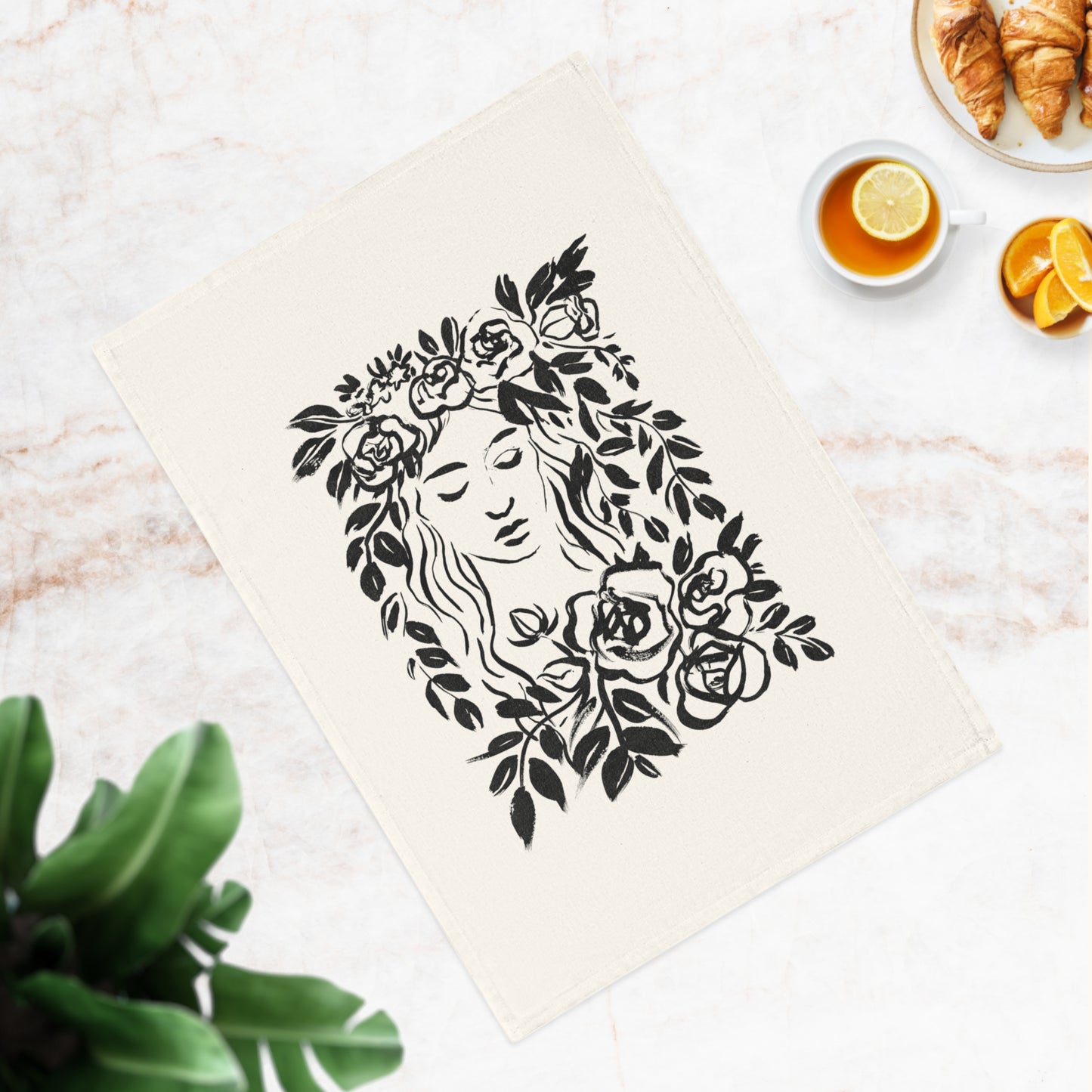 Wreath Girl Organic Tea Towel