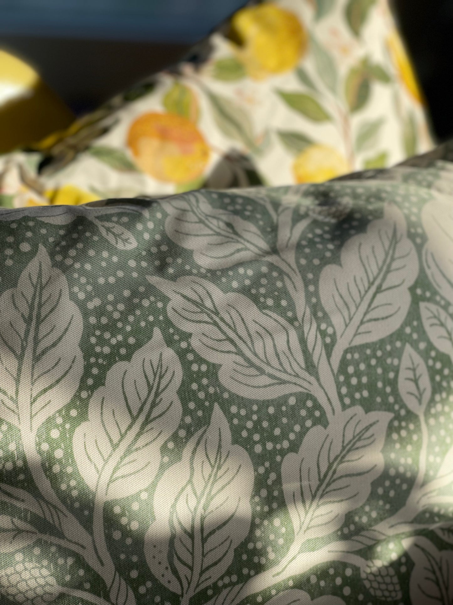 Budding Branches Green Square Cotton Cushion