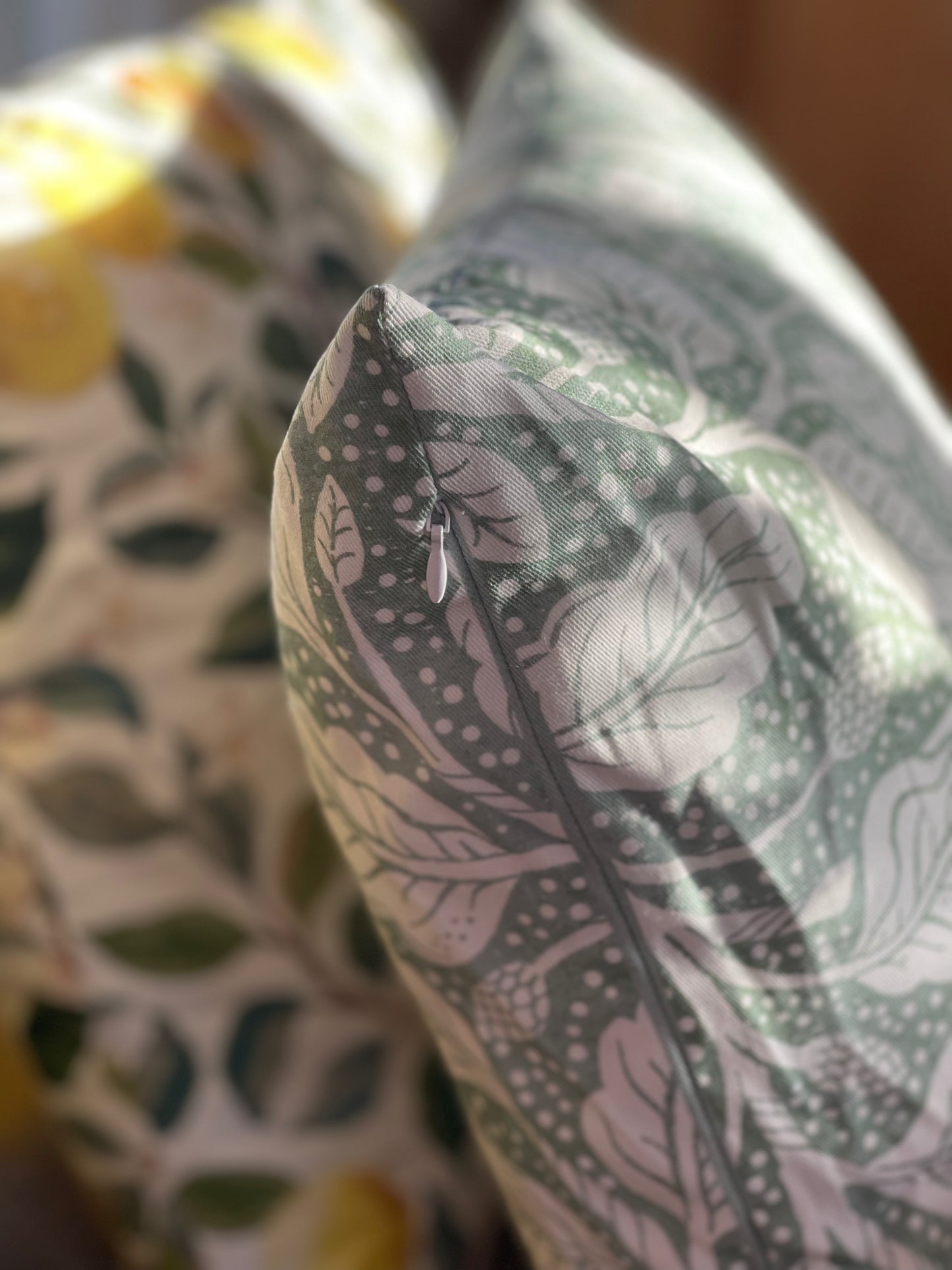 Budding Branches Green Square Cotton Cushion