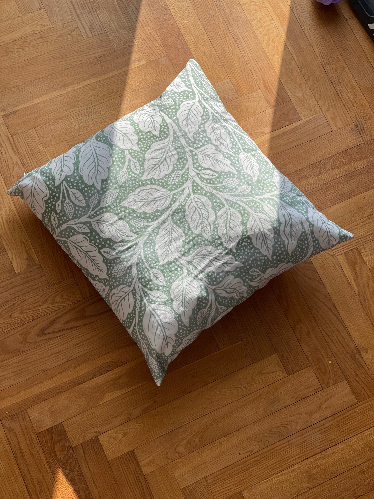 Budding Branches Green Square Cotton Cushion