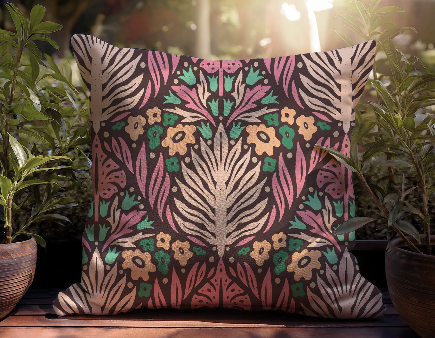 Earthy Jungle Damask Cushion