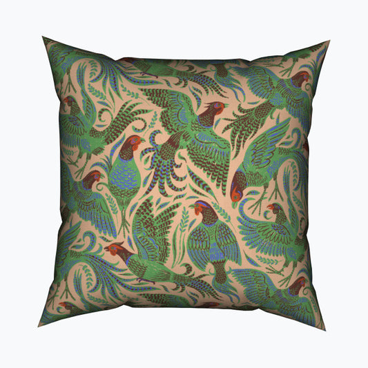 Pheasants in Flight Bird Cushion Jewel Greens