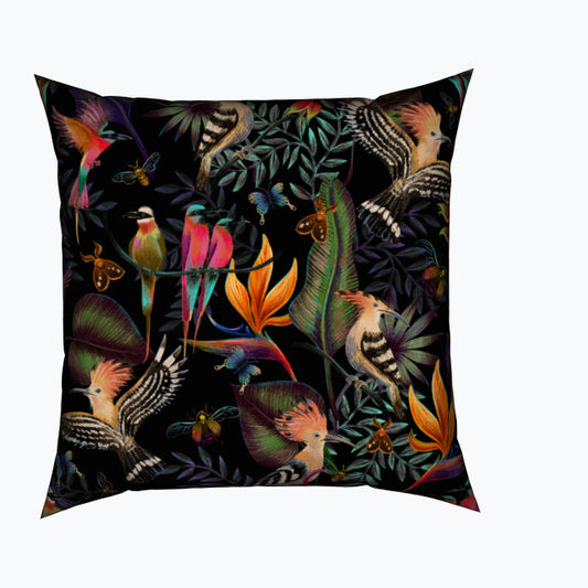 Tropical Maximalism Hoopoe and Bee Eater Cotton Cushion