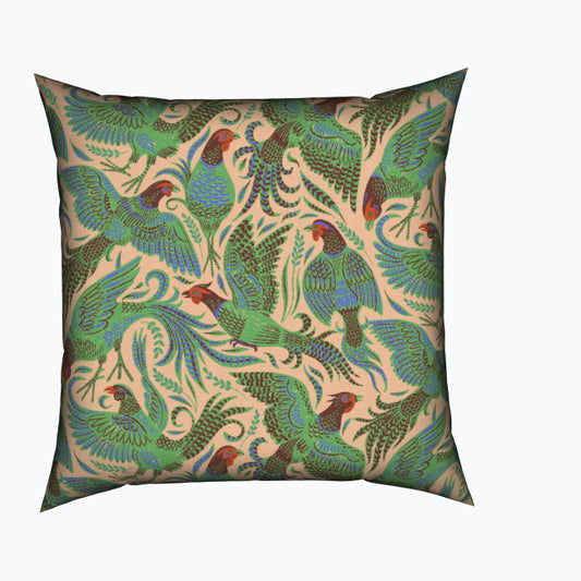 Pheasants in Flight Bird Cushion Jewel Greens