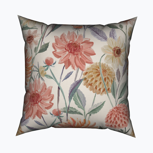 Painterly Dahlias Cotton Cushion