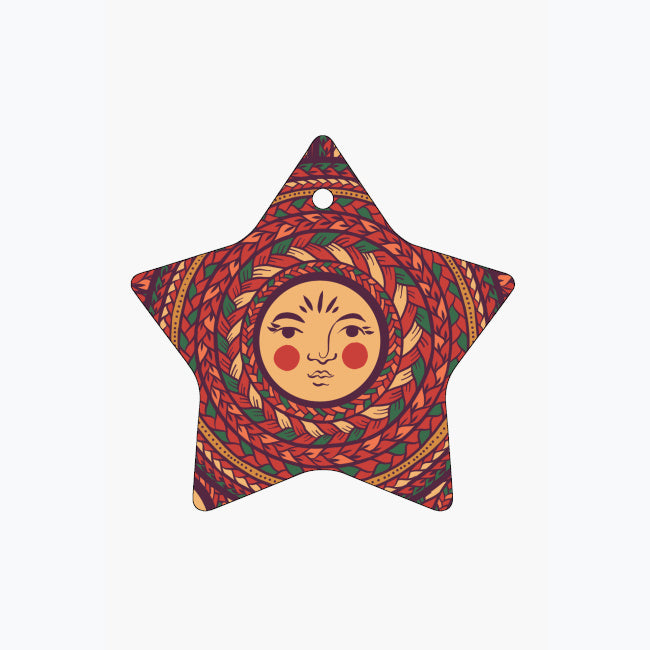 Braided Folksy Face Star Ceramic Ornament