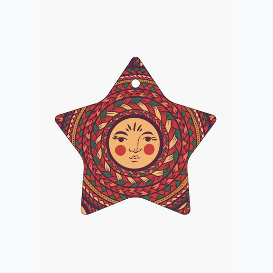 Braided Folksy Face Star Ceramic Ornament