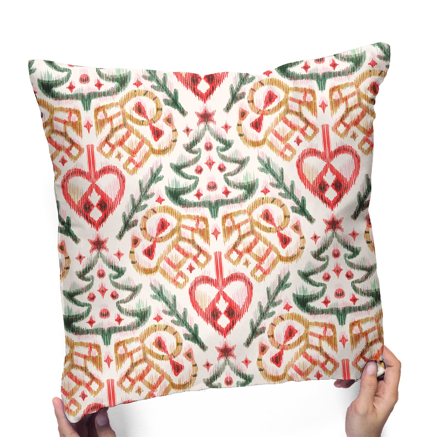 Scandinavian Christmas Painterly Ikat Cotton Cushion