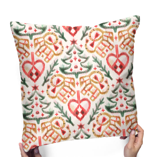 Scandinavian Christmas Painterly Ikat Cotton Cushion